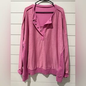 Vibrant Pink Button-Up Pullover